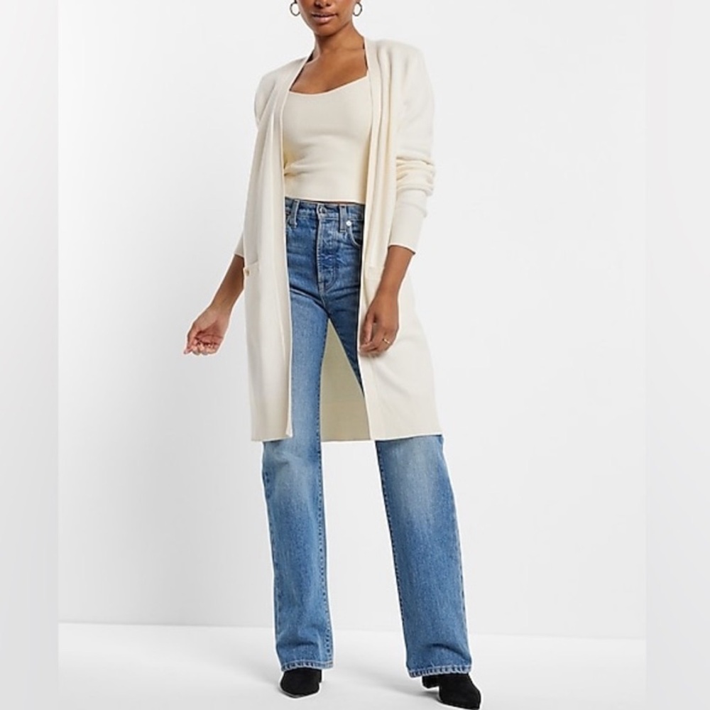 Express Padded Shoulder Button Pocket Cardigan - image 1